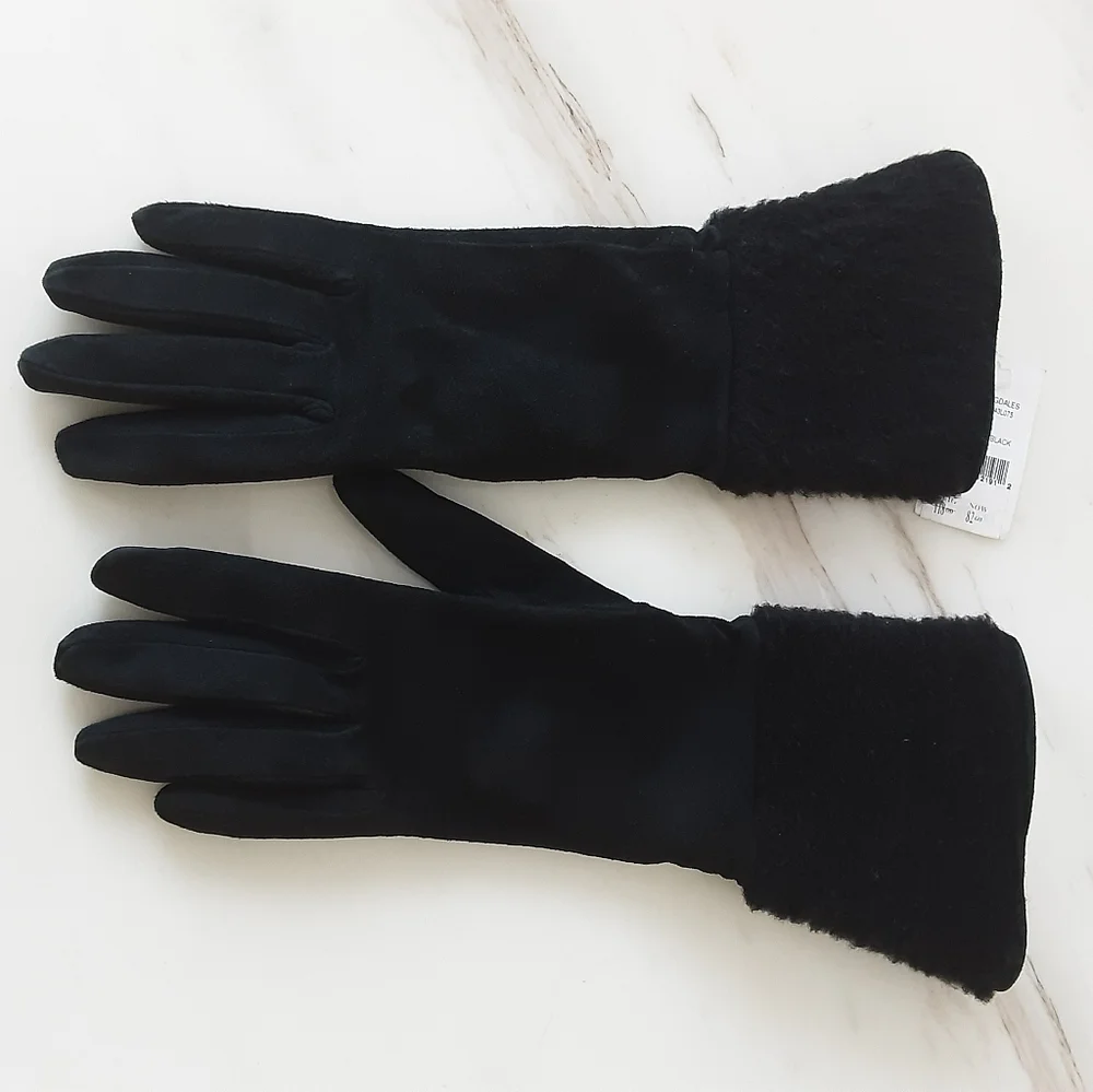 CASHMERE By BLOOMINGDALE'S Black Suede Wool Pile Cuffed Sz 6.5 - NWT Vtg